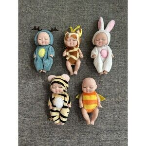 Mini Sleeping Baby Dolls Reborn Baby Dolls With Animal Clothes Set Of 5